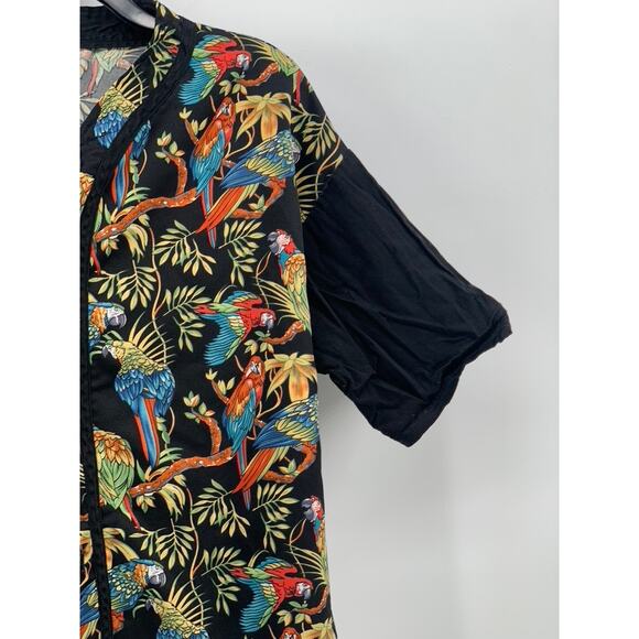 UNBRANDED Men's Black Tropical Print Button-Up Short Sleeve Shirt SZ L - Picture 3 of 9